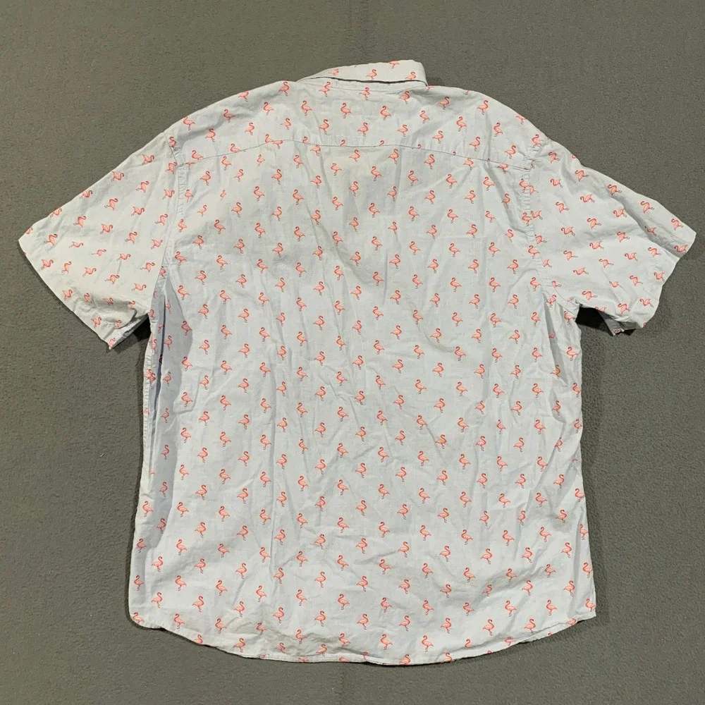 Banana Republic Flamingo Shirt Mens Large Standard Fit Blue Cotton Short Sleeve